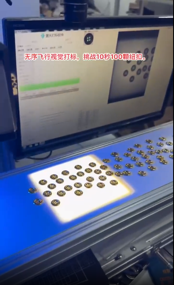 Application case of 100 small buttons using visual laser flight marking